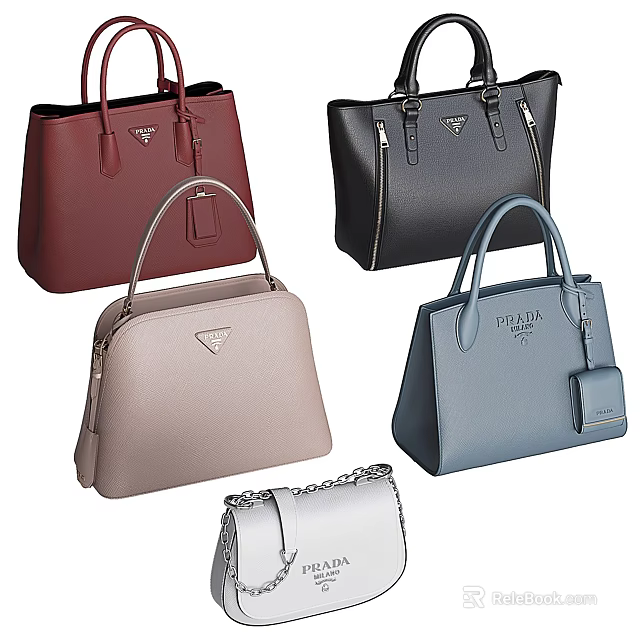 Prada Assorted Styles Handbags In Red Black Beige Blue And White 3d model 