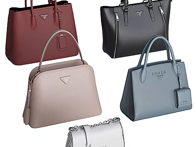 Prada Assorted Styles Handbags In Red Black Beige Blue And White 3d model