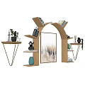 Stylish Wall Cabinets With Arched Design Books Decorative Plants And Artwork 3d model
