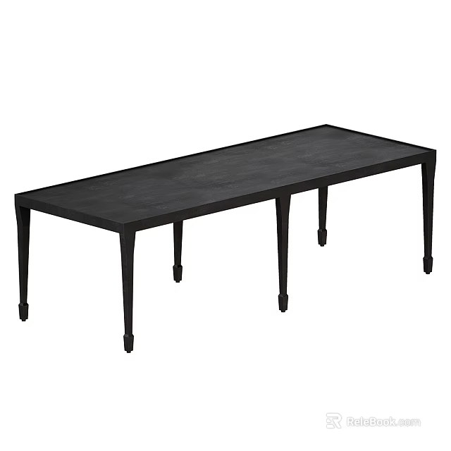 Stylish Long Black Rectangular Dining Table With Six Sleek Legs For Modern Home Daily Use 3d model 