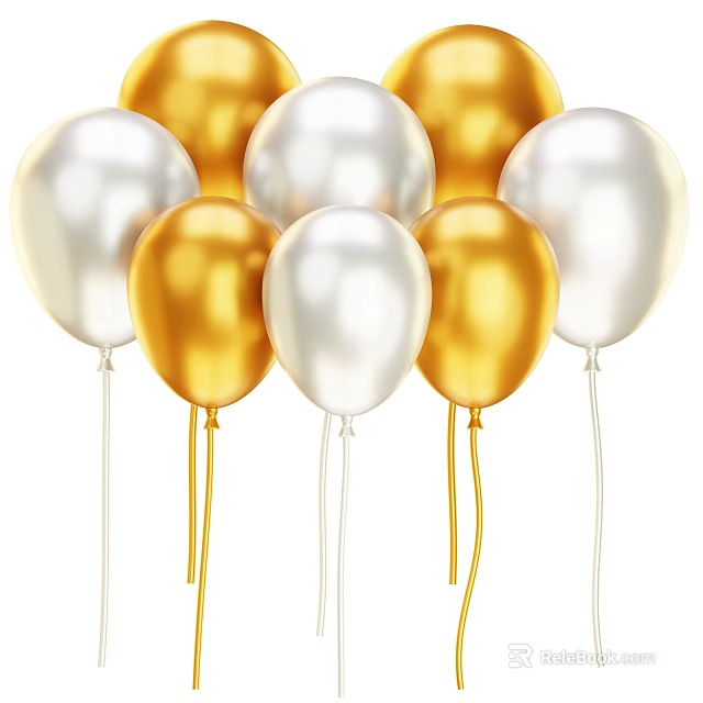 Shiny Gold and Silver Balloon Decorative Ornament Set for Festive Party Decoration 3d model 