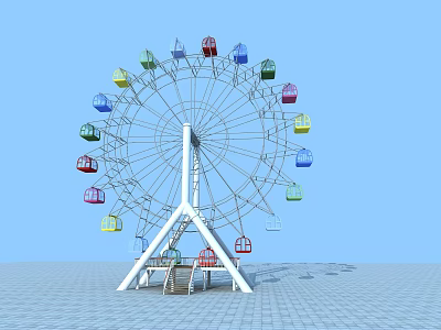Colorful Amusement Park Ferris Wheel With Vibrant Cabins And Blue Sky View 3d model
