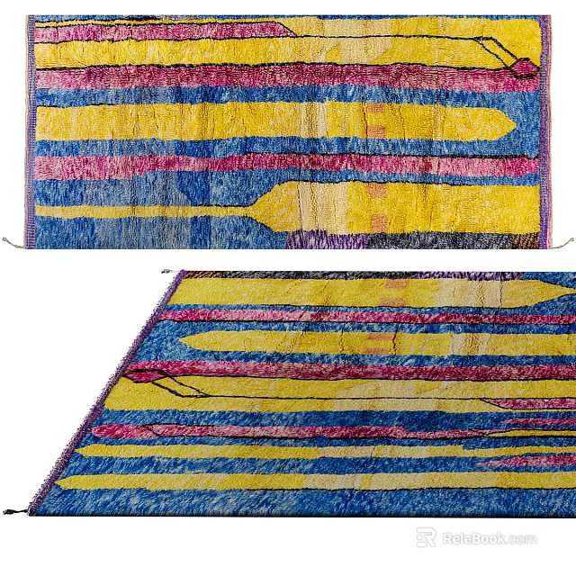 Colorful Striped Square Rug With Yellow Pink And Blue Patterns 3d model 