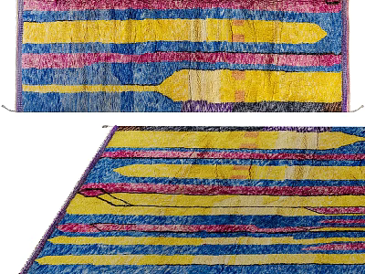 Colorful Striped Square Rug With Yellow Pink And Blue Patterns 3d model