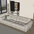 White Leather Double Sofa in Modern Living Room with Window Side Bookshelf and Throw Pillows