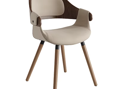 Modern Contemporary Accent Chair With Beige Fabric Cushion Wooden Armrest And Sturdy Tapered Legs 3d model