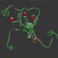 Futuristic Mechanical Spider Creature With Metallic Legs And Red Eyes