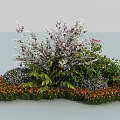 Vibrant Flower And Plant Arrangement With Orange Purple Blooms Green Foliage And Silver White Branches