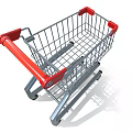 Durable Commercial Shopping Cart With Metal Frame Red Handles Bottom Shelf And Wheels