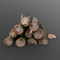 Natural Wood Logs Stacked Neatly With Rustic Bark And Raw Organic Texture