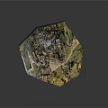 Detailed Ancient Mountain Village Model Built On Rocky Terrain With Traditional Structures And Greenery