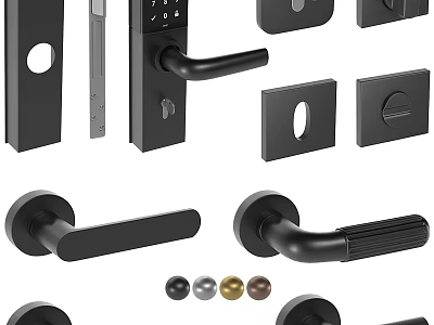 Modern Door Handles With Various Designs Shapes And Metallic Color Options 3d model