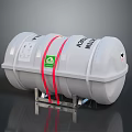 White Cylindrical Industrial Storage Tank With Red Straps And Metal Stand