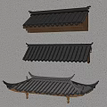 Traditional Chinese Architectural Roof Components with Black Tiles and Curved Eaves Design
