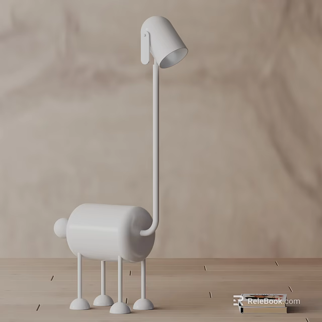 White Animal Shaped Floor Lamp With Curved Arm On Wooden Table Minimalist Interior 3d model 
