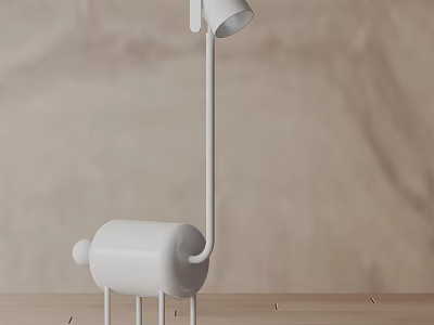 White Animal Shaped Floor Lamp With Curved Arm On Wooden Table Minimalist Interior 3d model