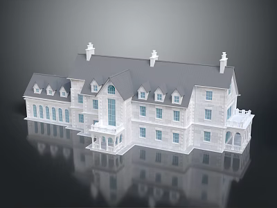 European Style Detached Villa With Gray Roof White Exterior Multiple Windows And Balcony 3d model