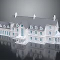 European Style Detached Villa With Gray Roof White Exterior Multiple Windows And Balcony