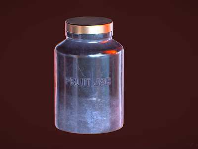 Classic Ceramic Jar with FRUIT JAR Lettering and Golden Lid on Dark Red Background 3d model