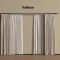 Elegant Beige And White Pollform Curtains With Black Rod On Beige Wall And Wooden Floor