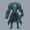 Fantasy Man In Green And Purple Armor With Glowing Accents And Long Robes