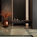 Modern Foyer Hallway With Marble Floor Bronze Vase And Linear Lighting
