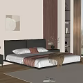 Modern Double Bed With Black Leather Headboard White Sheets Red Cushion And Brown Blanket
