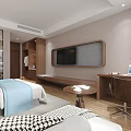 Modern Hotel Guest Room With King Size Bed Nightstands Sofa Large Window And Wooden Flooring