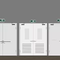 Fire Safety Doors With Green Exit Signs And White Panel Design 3d model