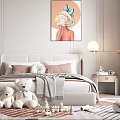 Cozy Kids Bedroom With Soft Bed Teddy Bears Desk Chandelier And Wall Painting