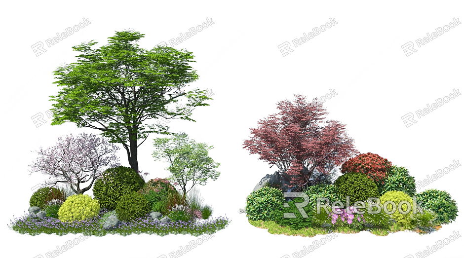 Shrubs Trees Flowers and Plants Combination Spherical Shrub Plant Group Garden Landscape Greening Landscaping Plant Group model