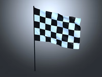 Black And White Checkered National Flag Waving Against Gray Background 3d model