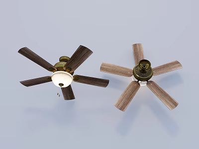 Two Different Design Ceiling Fans With Light Dark And Light Blades Gold Dark Base 3d model