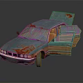 Old Rusty Car With Open Doors Showing Brown Interior And Weathered Blue Green Body
