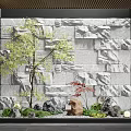 Serene Karesansui Garden with Stone Wall Backdrop Green Tree Rocks Moss and Pebbles Lantern
