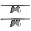 Modern Dining Table With Marble And Dark Wood Tops And Geometric Metal Legs