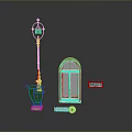 Vintage Decorative Lighting Combinations With Lamp Post Window Frame Light And Sign 3d model