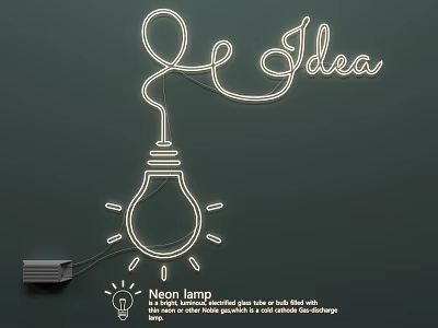 Lighting Combination with Neon Lamp Idea Text and Bulb Design on Dark Background 3d model