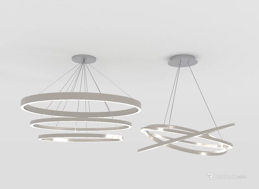 Modern Pendant Lights with Illuminated Layered and Intertwined Circular Rings in White 3d model 