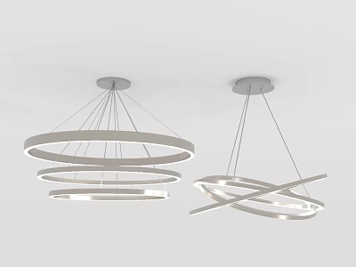 Modern Pendant Lights with Illuminated Layered and Intertwined Circular Rings in White 3d model