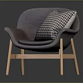 Stylish Gray Single Sofa With Checkered Pillow And Wooden Legs For Modern Living Room