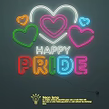 Colorful Neon Light Combination with Heart Shapes and Happy Pride Text