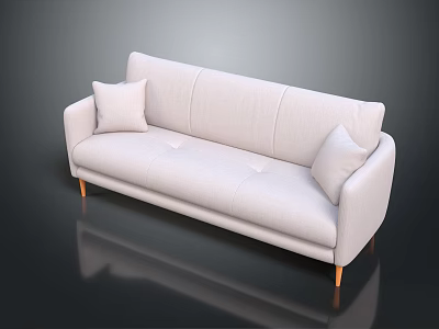 Modern Light Colored Multi Seater Sofa with Soft Cushions and Wooden Legs Design 3d model