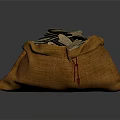 Orange Sack Filled With Shiny Silver Coins And Red String Detail 3d model
