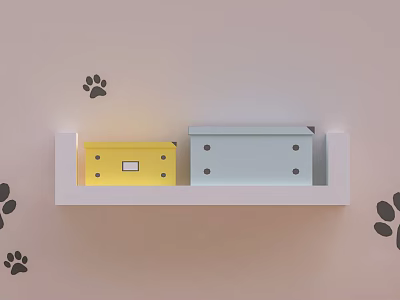 Wall Lamp with White Shelf Yellow and Light Blue Boxes and Black Paw Prints 3d model Wall Lamp with White Shelf Yellow and Light Blue Boxes and Black Paw Prints 3d model