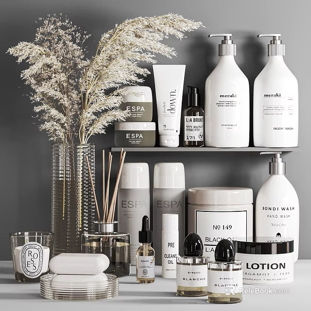 Elegant Daily Wash Care Products Including Lotion And Spa Items With Decorations 3d model 