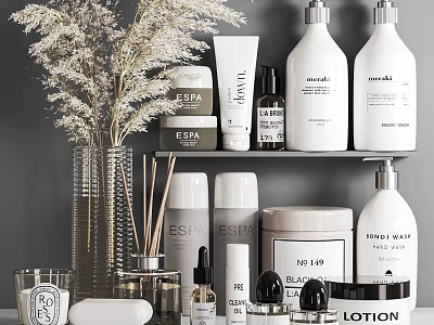 Elegant Daily Wash Care Products Including Lotion And Spa Items With Decorations 3d model