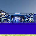 Modern Exhibition Display With Blue Structures Moon Theme And Astronaut Elements