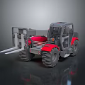 Industrial Equipment Red Forklift Featuring Gray Cab Forks And Large Tires