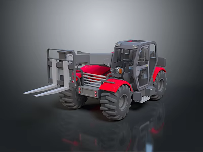 Industrial Equipment Red Forklift Featuring Gray Cab Forks And Large Tires 3d model